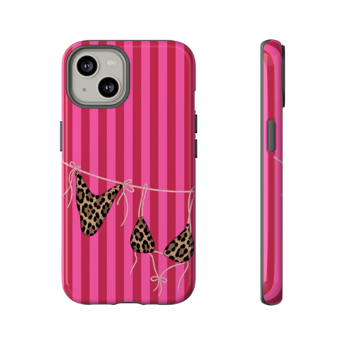 Leopard Bikini Striped Phone Case – Trendy Summer Beach Aesthetic