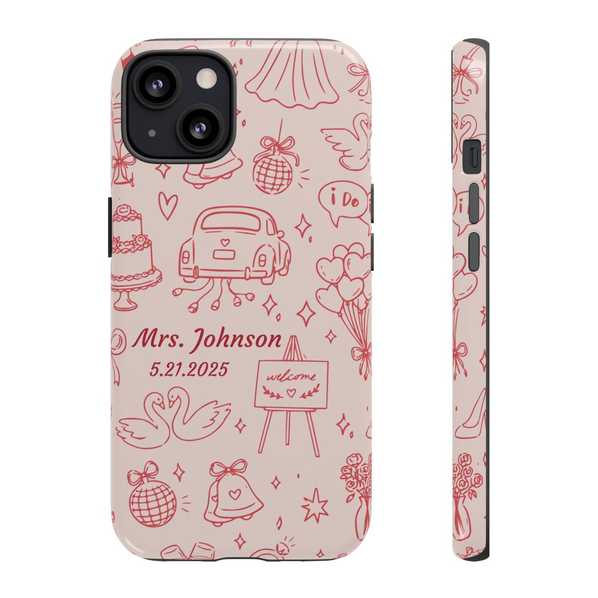 Pink Personalized Wedding Phone Case – Custom Name & Date Bridal Gift