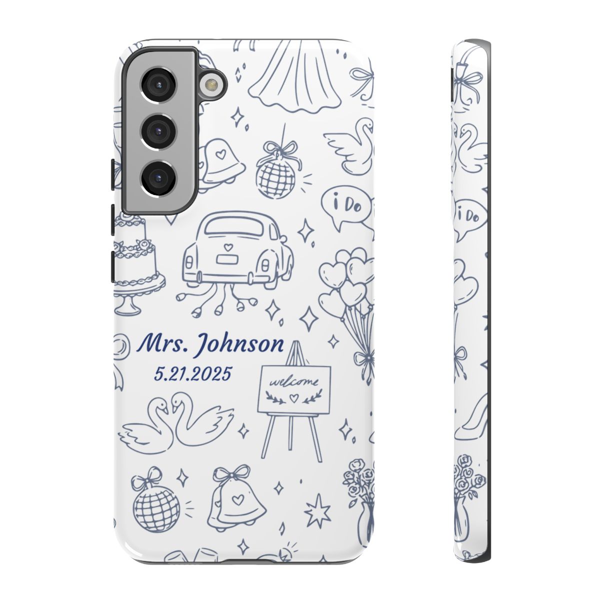 Navy Blue Personalized Wedding Phone Case – Custom Name & Date Bridal Gift