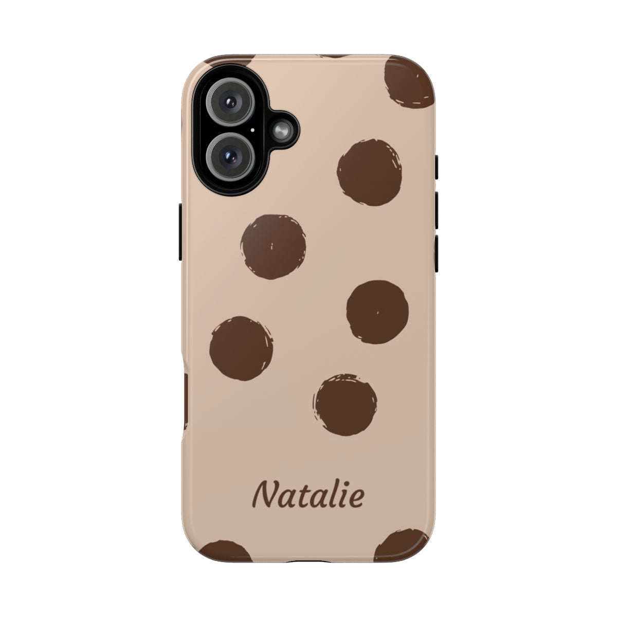 Personalized Brown Polka Dot Phone Case – Custom Name Neutral Boho Aesthetic