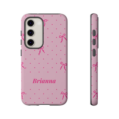 Personalized Pink Bow Phone Case – Custom Name Polka Dot Coquette Aesthetic