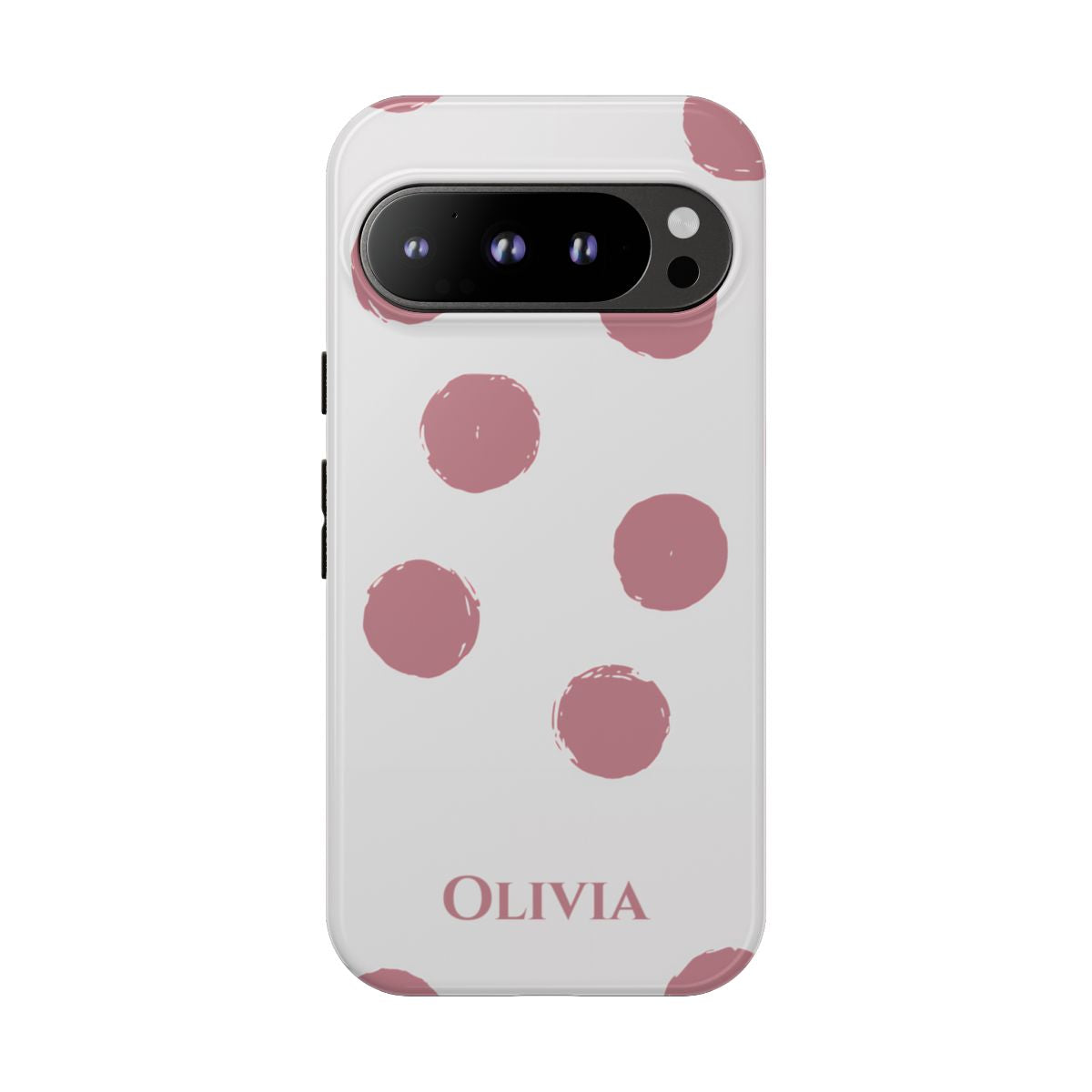 Personalized Pink Polka Dot Phone Case – Custom Name White Blush Aesthetic