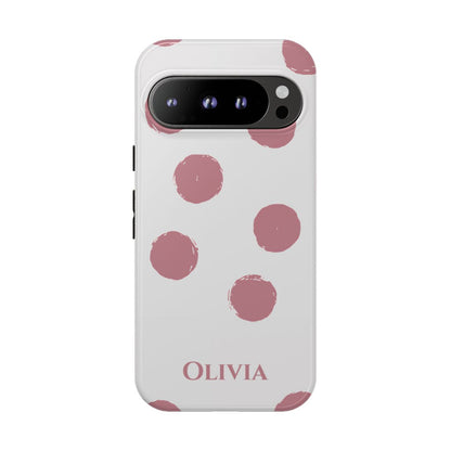 Personalized Pink Polka Dot Phone Case – Custom Name White Blush Aesthetic
