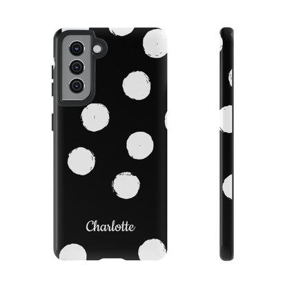 Personalized Black Polka Dot Phone Case – Custom Name Bold Monochrome Aesthetic