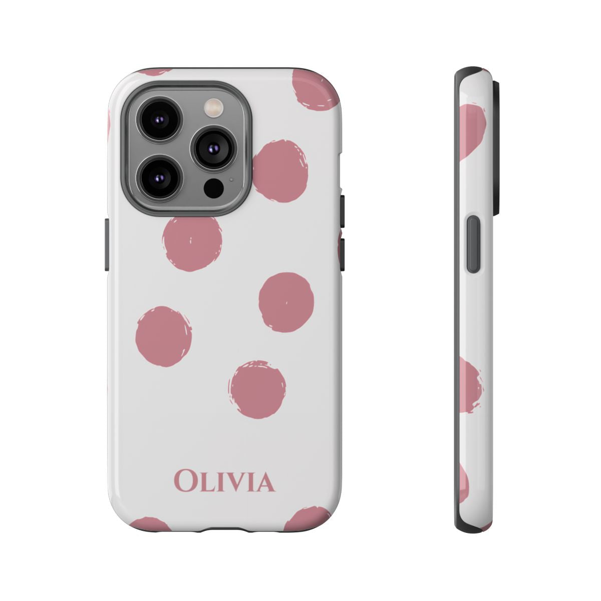 Personalized Pink Polka Dot Phone Case – Custom Name White Blush Aesthetic