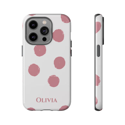 Personalized Pink Polka Dot Phone Case – Custom Name White Blush Aesthetic