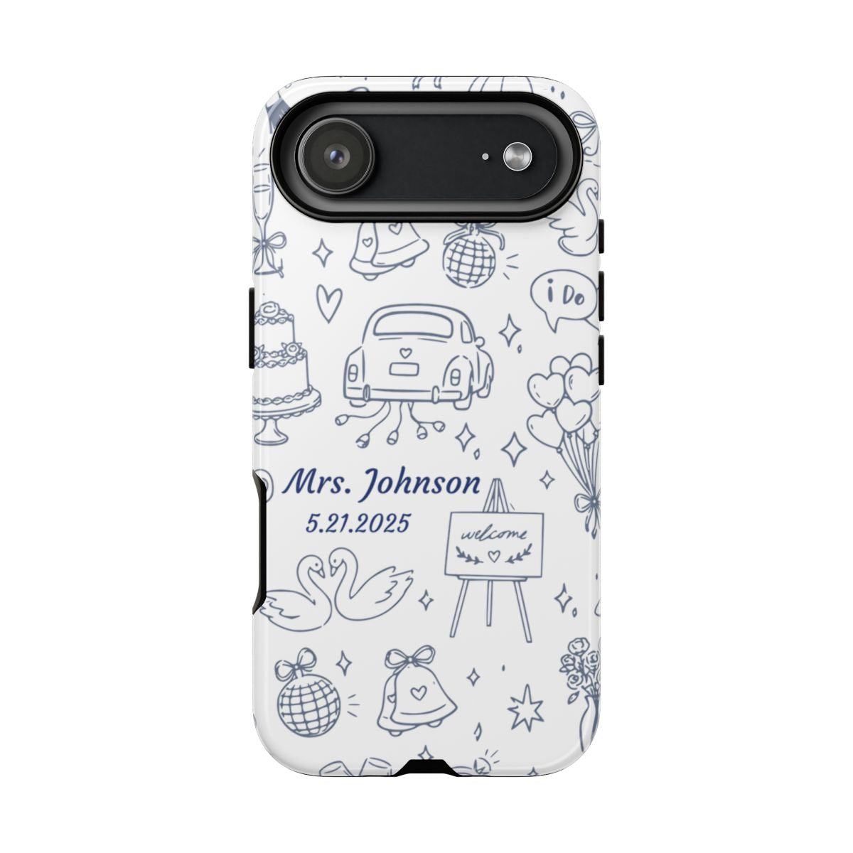 Navy Blue Personalized Wedding Phone Case – Custom Name & Date Bridal Gift