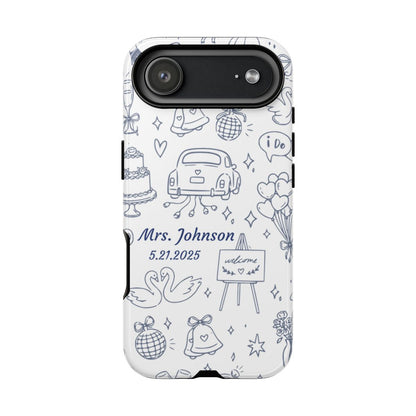 Navy Blue Personalized Wedding Phone Case – Custom Name & Date Bridal Gift