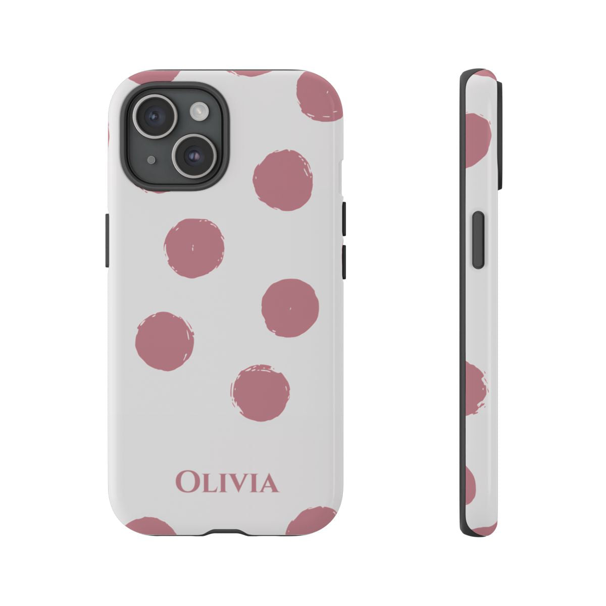 Personalized Pink Polka Dot Phone Case – Custom Name White Blush Aesthetic