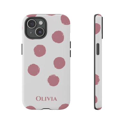 Personalized Pink Polka Dot Phone Case – Custom Name White Blush Aesthetic