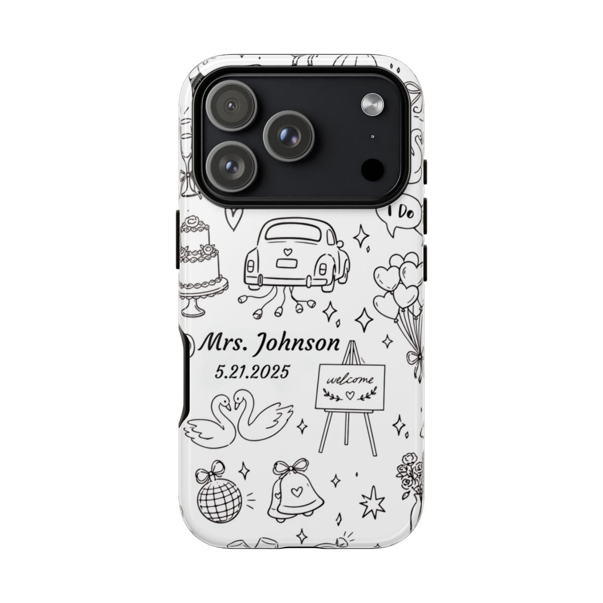 Black Wedding Phone Case – Personalized Name & Date Gift