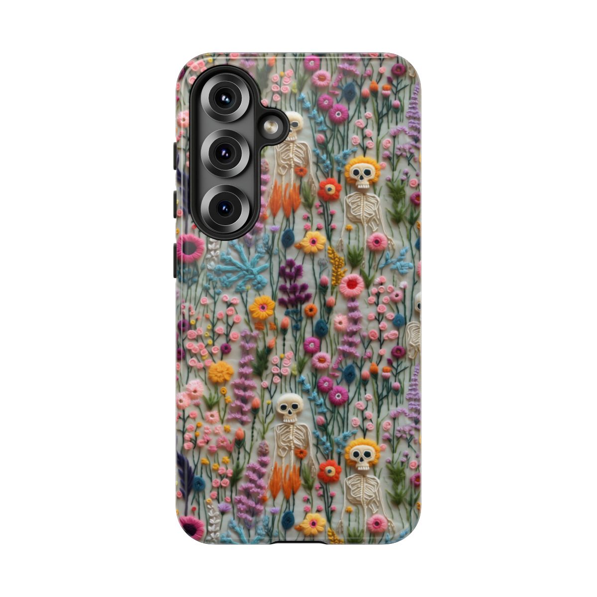 Embroidered Skeleton Flower Phone Case - Gothic Floral Art