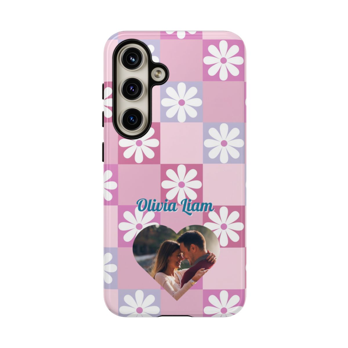 Personalized Pink Floral Checkered Tough Case