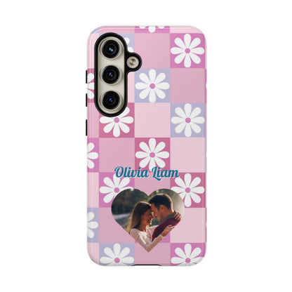 Personalized Pink Floral Checkered Tough Case