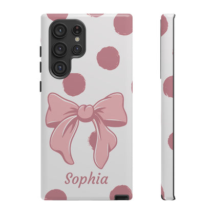 Personalized Pink Polka Dot Bow Phone Case – Custom Name Coquette Aesthetic