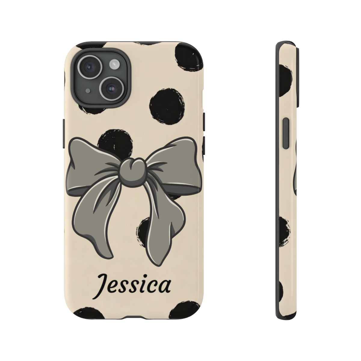Personalized Polka Dot Bow Phone Case – Custom Name Coquette Retro Aesthetic