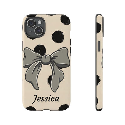 Personalized Polka Dot Bow Phone Case – Custom Name Coquette Retro Aesthetic
