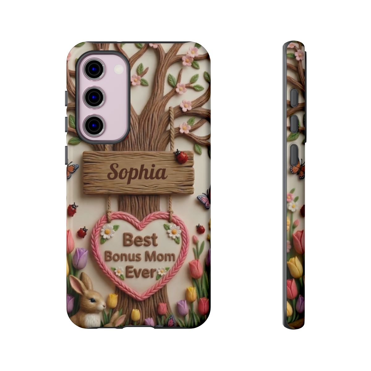 Personalized Bonus Mom Phone Case – Custom Name Clay Spring Garden Aesthetic