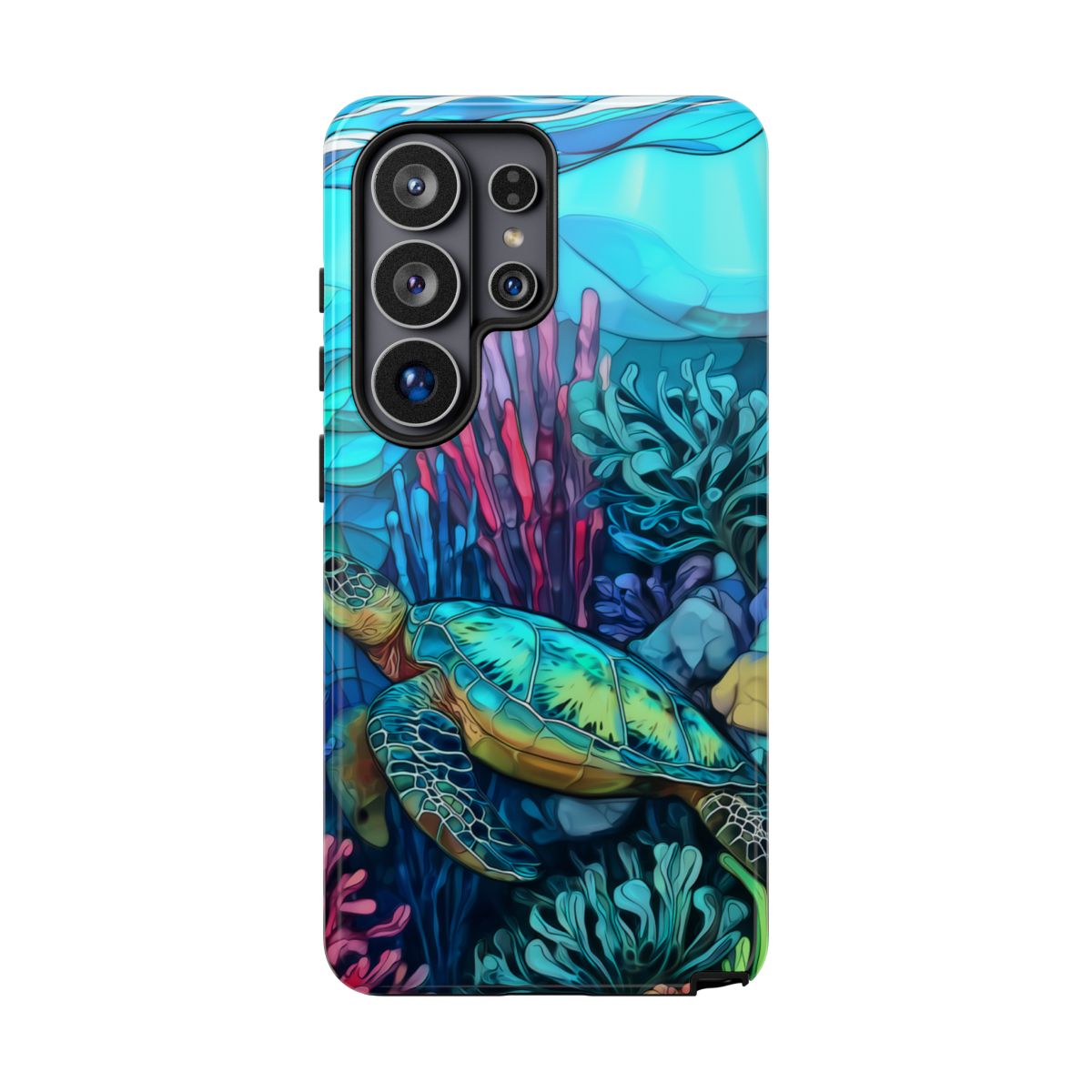 Stained Glass Turtle Phone Case – Coastal Blue Ocean Mosaic Aesthetic