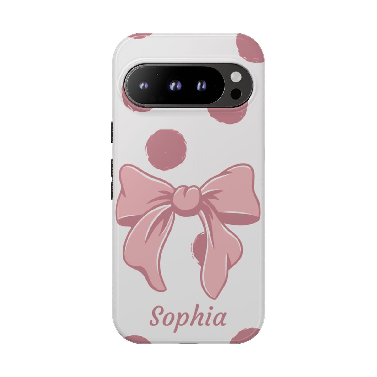 Personalized Pink Polka Dot Bow Phone Case – Custom Name Coquette Aesthetic