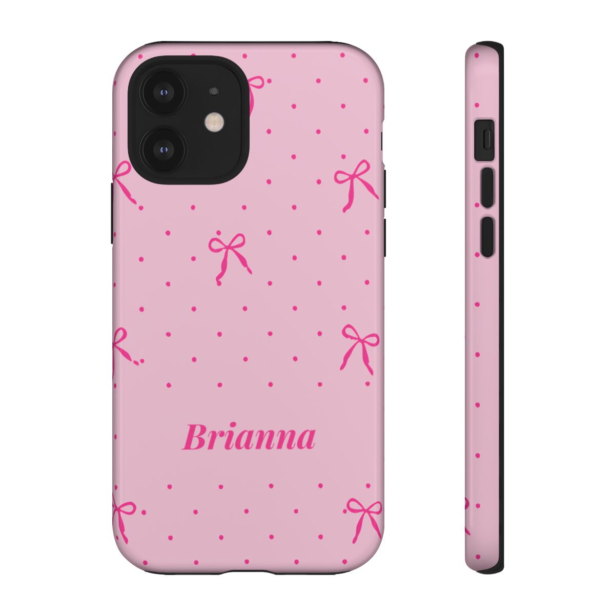 Personalized Pink Bow Phone Case – Custom Name Polka Dot Coquette Aesthetic