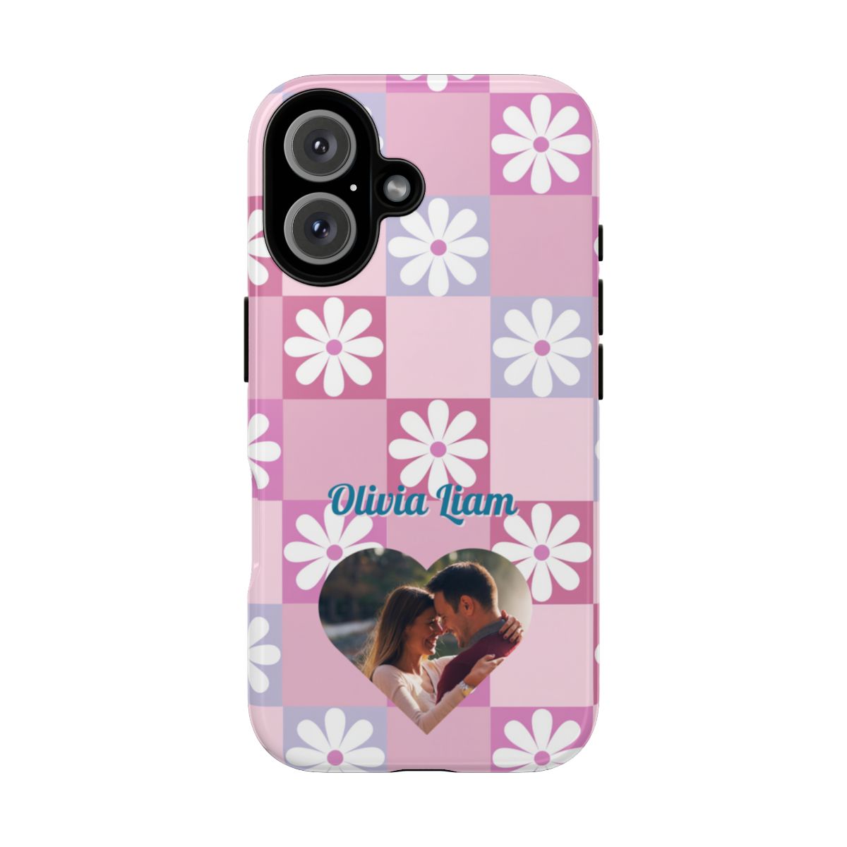 Personalized Pink Floral Checkered Tough Case