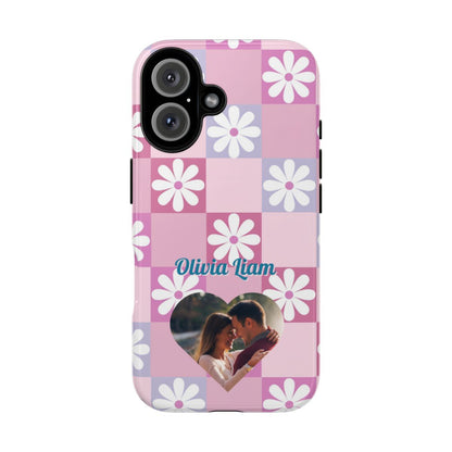 Personalized Pink Floral Checkered Tough Case