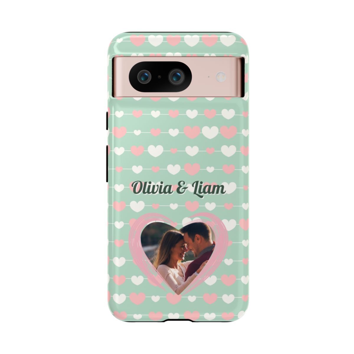 Personalized Mint Green Heart Phone Case - Custom Name and Photo