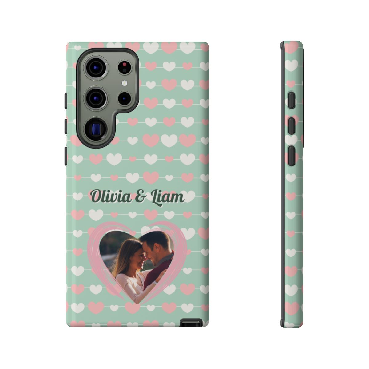 Personalized Mint Green Heart Phone Case - Custom Name and Photo