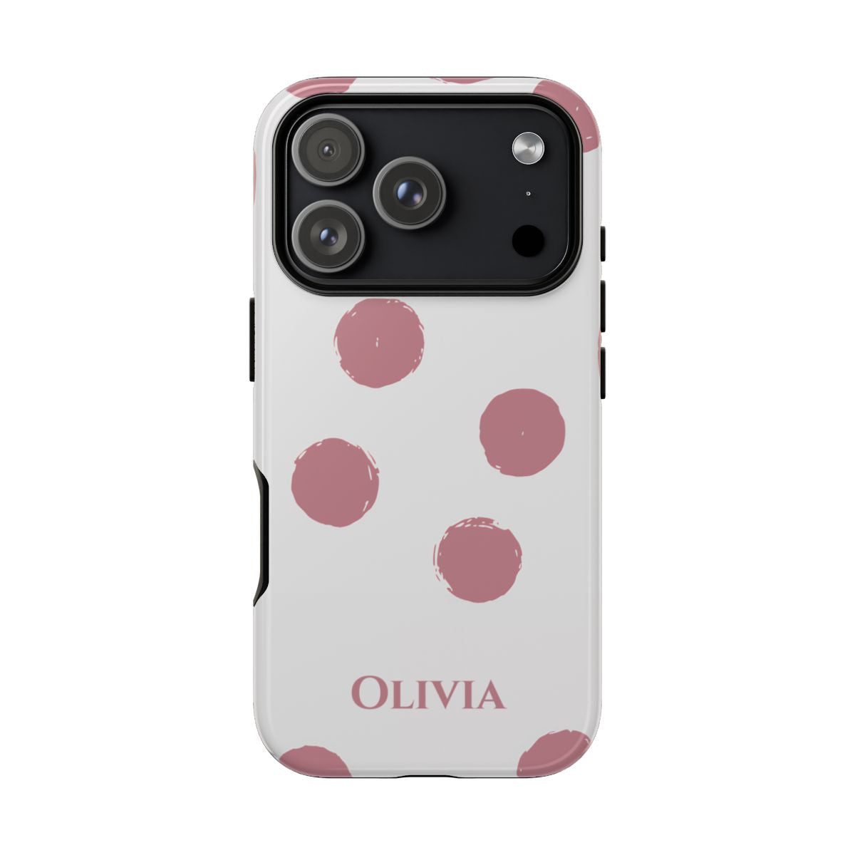 Personalized Pink Polka Dot Phone Case – Custom Name White Blush Aesthetic