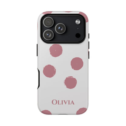 Personalized Pink Polka Dot Phone Case – Custom Name White Blush Aesthetic