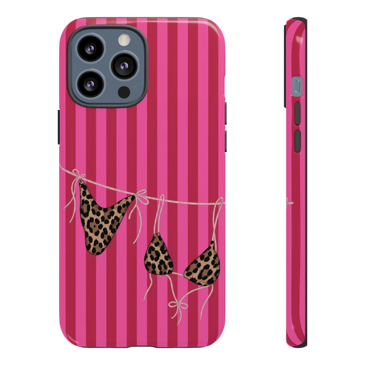 Leopard Bikini Striped Phone Case – Trendy Summer Beach Aesthetic