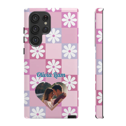 Personalized Pink Floral Checkered Tough Case