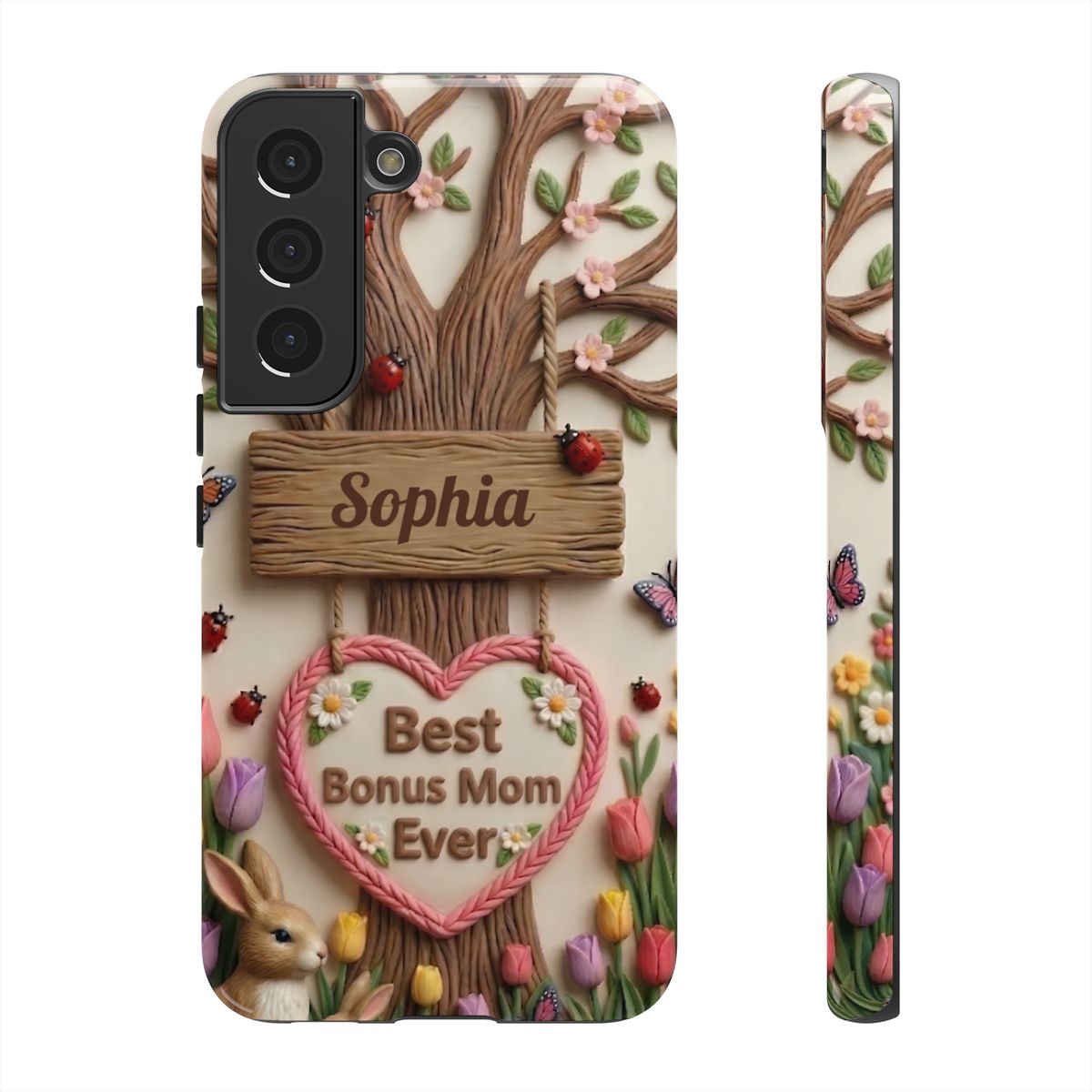 Personalized Bonus Mom Phone Case – Custom Name Clay Spring Garden Aesthetic