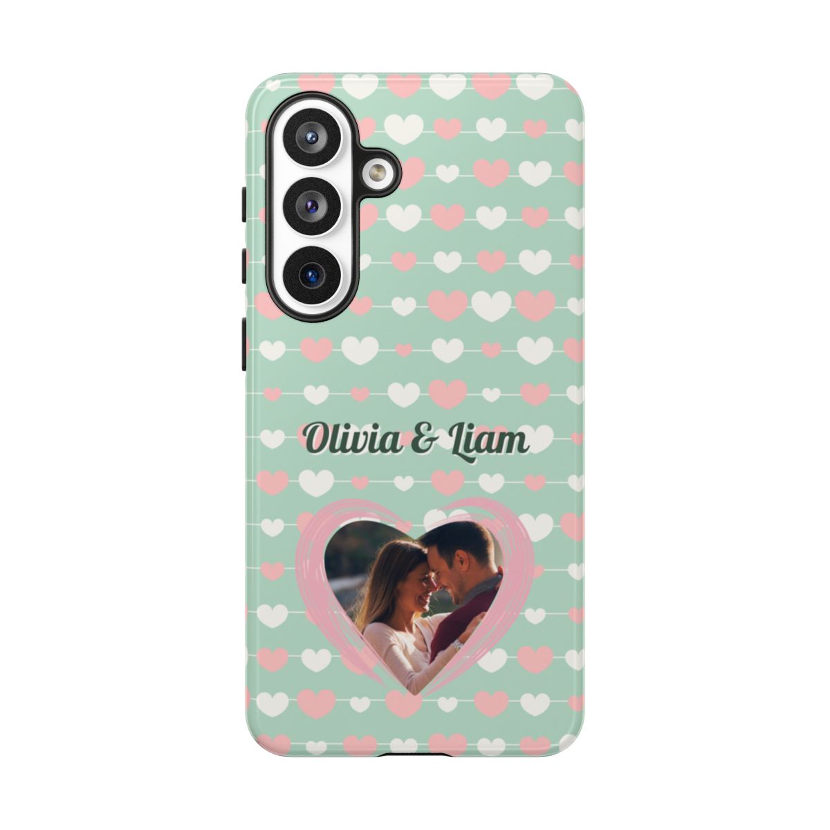 Personalized Mint Green Heart Phone Case - Custom Name and Photo