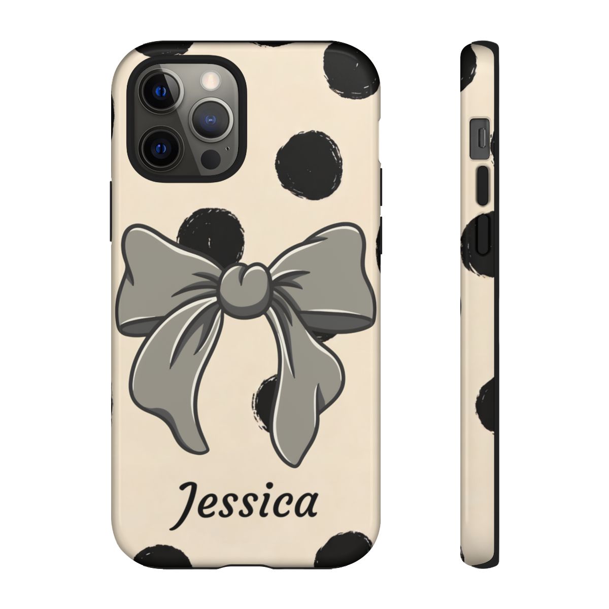 Personalized Polka Dot Bow Phone Case – Custom Name Coquette Retro Aesthetic