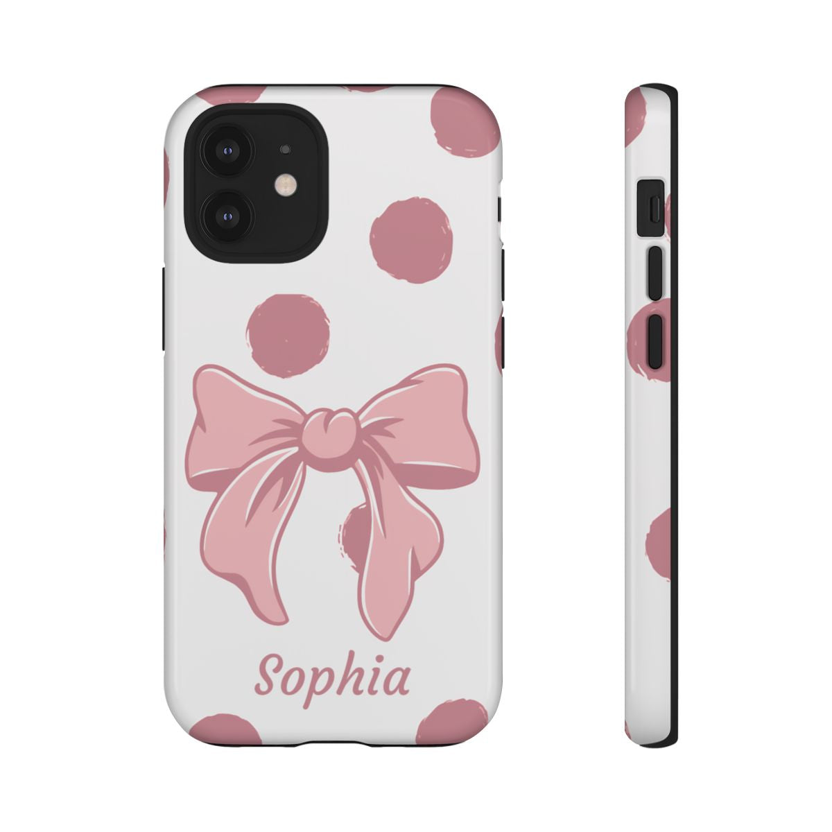 Personalized Pink Polka Dot Bow Phone Case – Custom Name Coquette Aesthetic