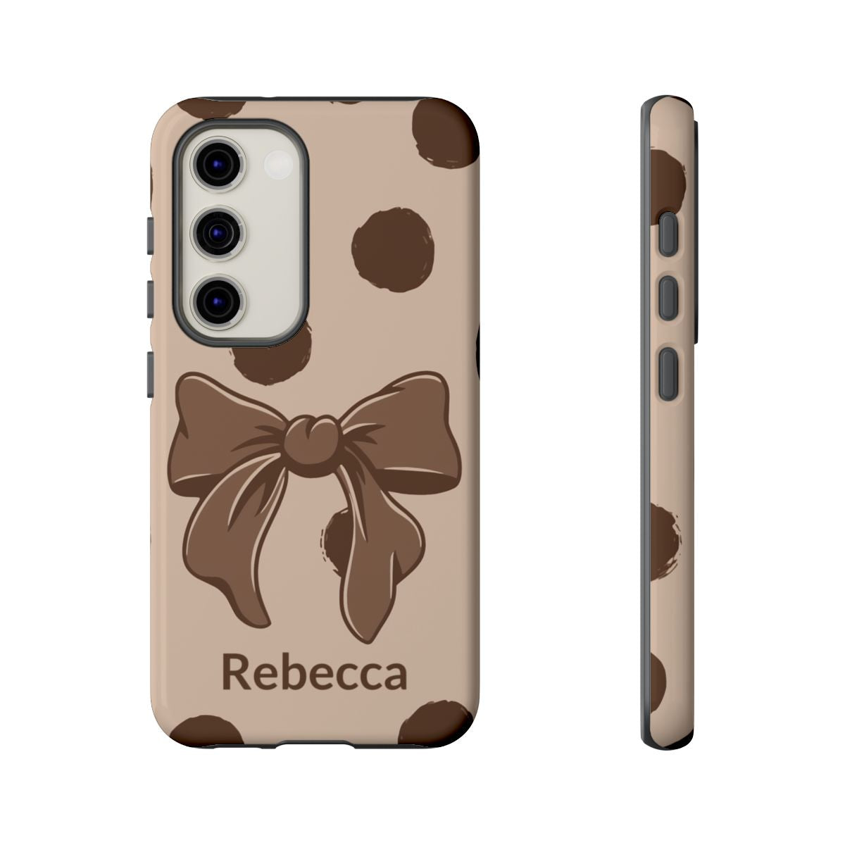 Personalized Brown Polka Dot Bow Phone Case – Custom Name Coquette Retro Aesthetic