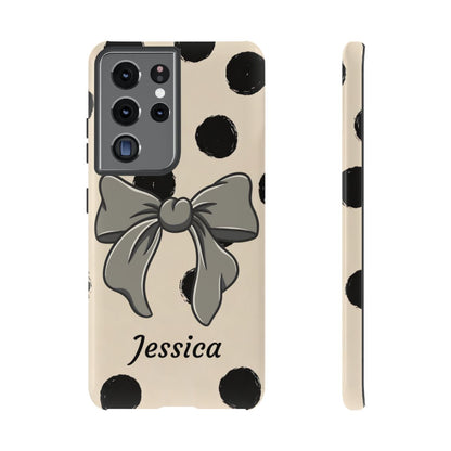 Personalized Polka Dot Bow Phone Case – Custom Name Coquette Retro Aesthetic