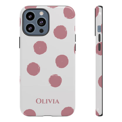 Personalized Pink Polka Dot Phone Case – Custom Name White Blush Aesthetic