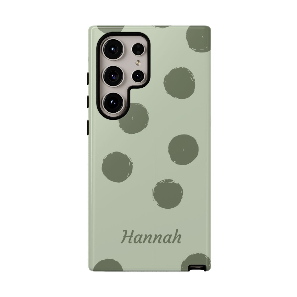 Personalized Sage Green Polka Dot Phone Case – Custom Name Matcha Aesthetic