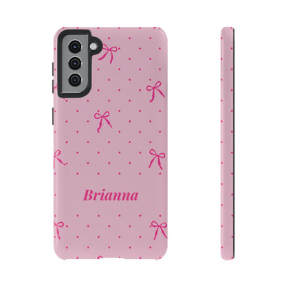 Personalized Pink Bow Phone Case – Custom Name Polka Dot Coquette Aesthetic