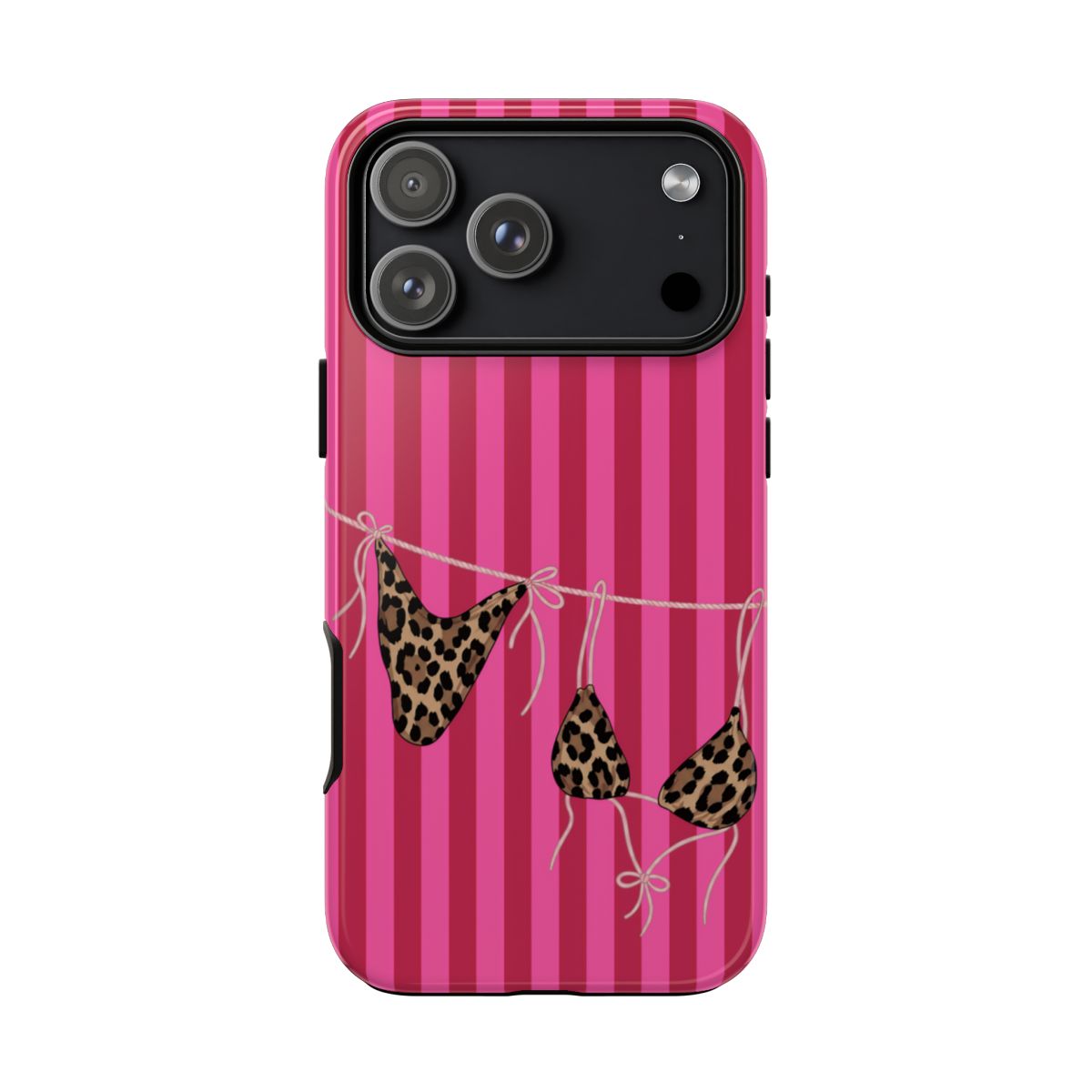 Leopard Bikini Striped Phone Case – Trendy Summer Beach Aesthetic