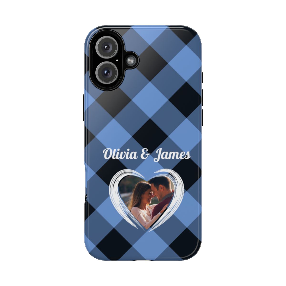 Personalized Blue Plaid Phone Case - Custom Photo & Name