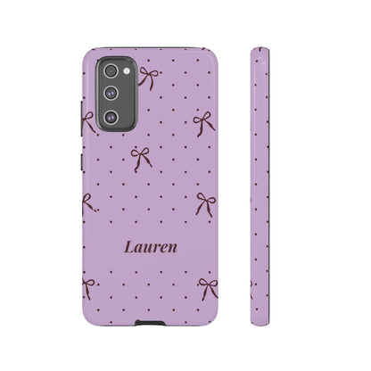 Personalized Lavender Bow Phone Case – Custom Name Polka Dot Coquette Aesthetic