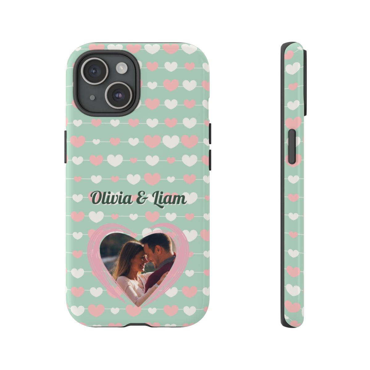Personalized Mint Green Heart Phone Case - Custom Name and Photo
