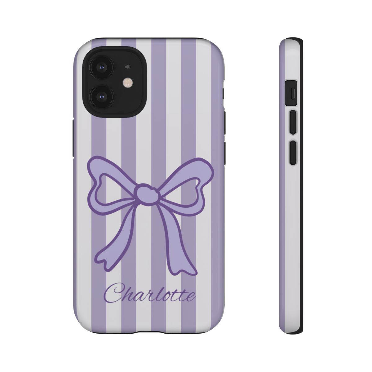 Personalized Lavender Bow Phone Case – Purple Striped Coquette Ribbon Aesthetic