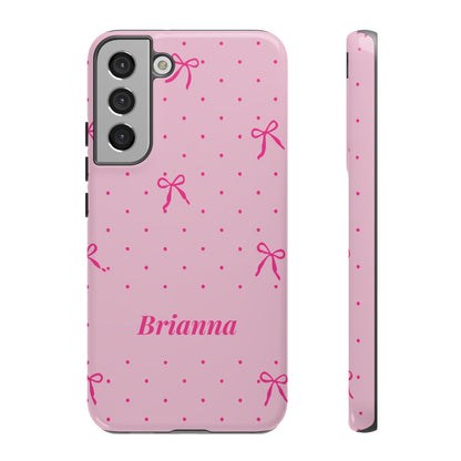 Personalized Pink Bow Phone Case – Custom Name Polka Dot Coquette Aesthetic