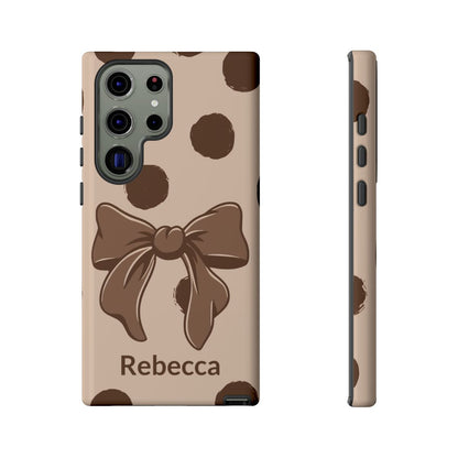 Personalized Brown Polka Dot Bow Phone Case – Custom Name Coquette Retro Aesthetic
