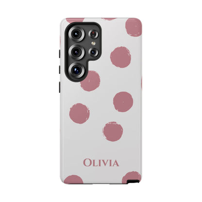 Personalized Pink Polka Dot Phone Case – Custom Name White Blush Aesthetic